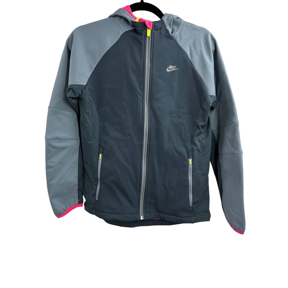 Nike Kids Therma Fit Hooded Jacket Full Zip Gray Pink‎ Neon XL